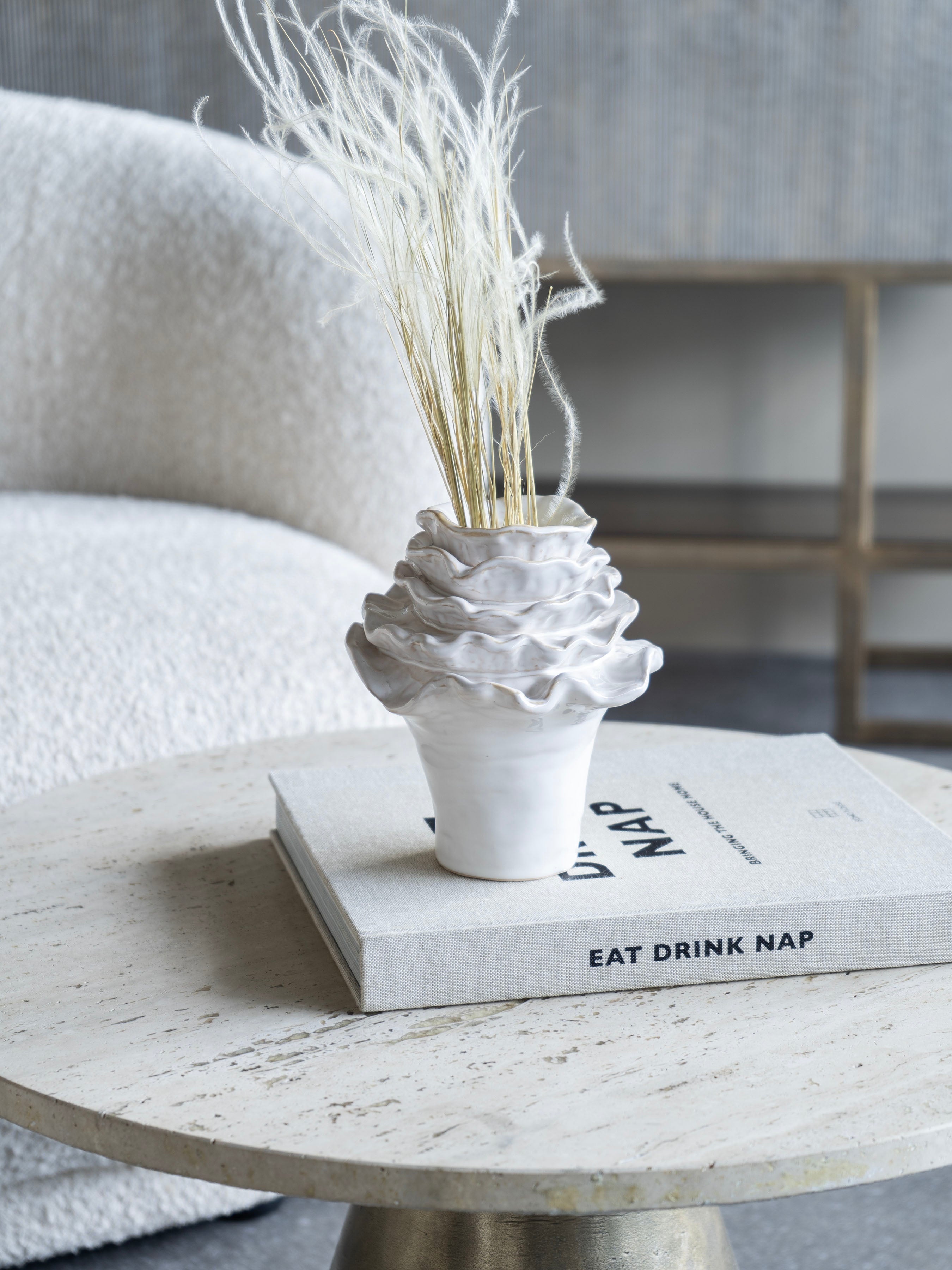 Layered Petals Ceramic Off White Vase Small